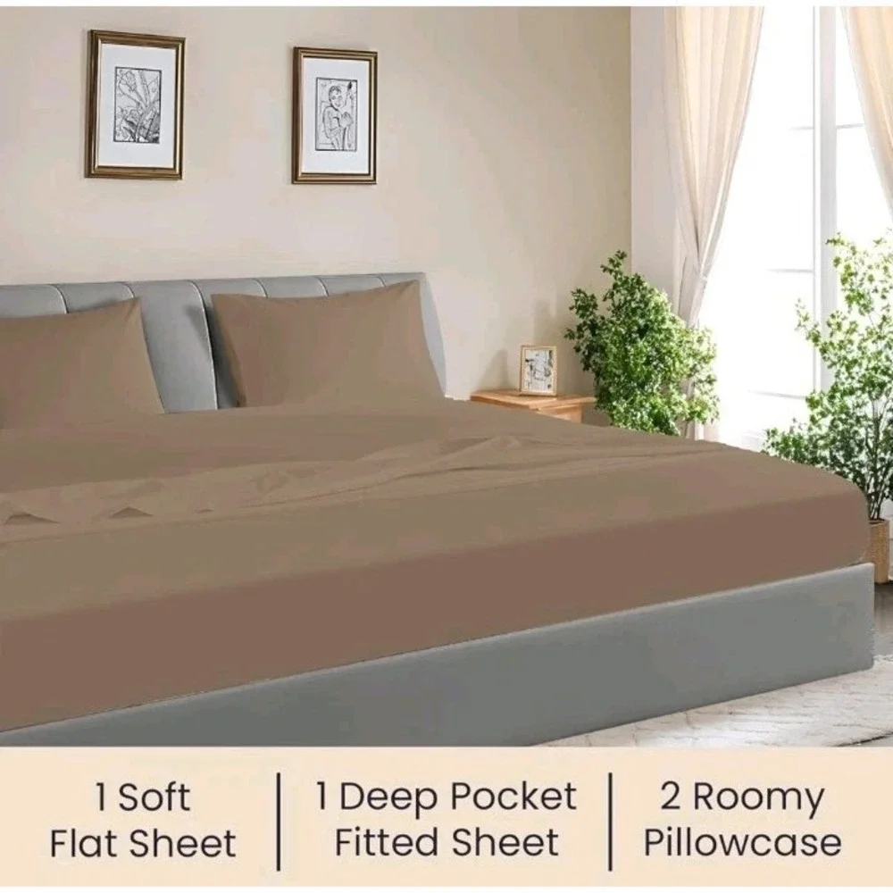 600 TC Cotton 4 PC RSheet Set Solid White Family King XL 144X84 Oversize Taupe‎